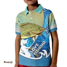Australia Fishing Kid Polo Shirt Love Fishing Murray Cod In Aboriginal Art Patterns
