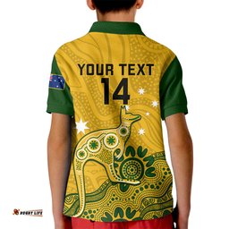 Custom Australia Rugby Kid Polo Shirt WallabiesKangaroo Indigenous Art