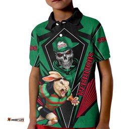 Custom Personalised Rabbitohs Rugby Polo Shirt KID Mascot South Sydney Since 1908 Cool Skull