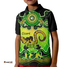 Personalised Australia Leo Lizard Zodiac Kid Polo Shirt Auz Astrology Aboriginal - Green