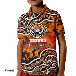 Custom Personalised Anzac Day NRL - Tigers Kid Polo Shirt Aboriginal Lizard Patterns