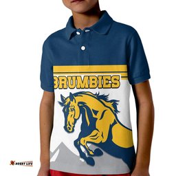 Custom Text And Number Brumbies Rugby Union Kid Polo Shirt Australia Silhouettes Of Horses