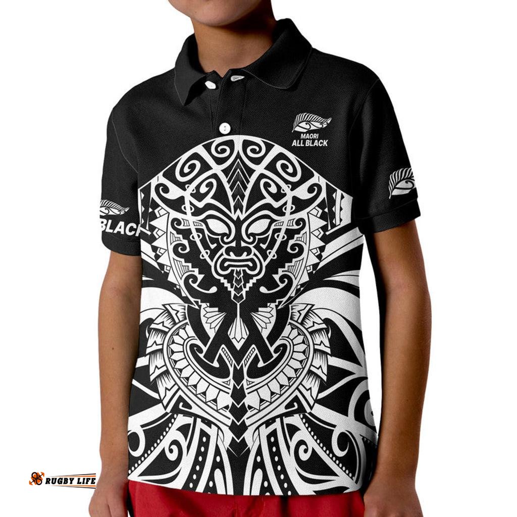 Custom Text And Number Aotearoa Silver Fern Rugby Sevens Kid Polo Shirt Maori Tribal All Black