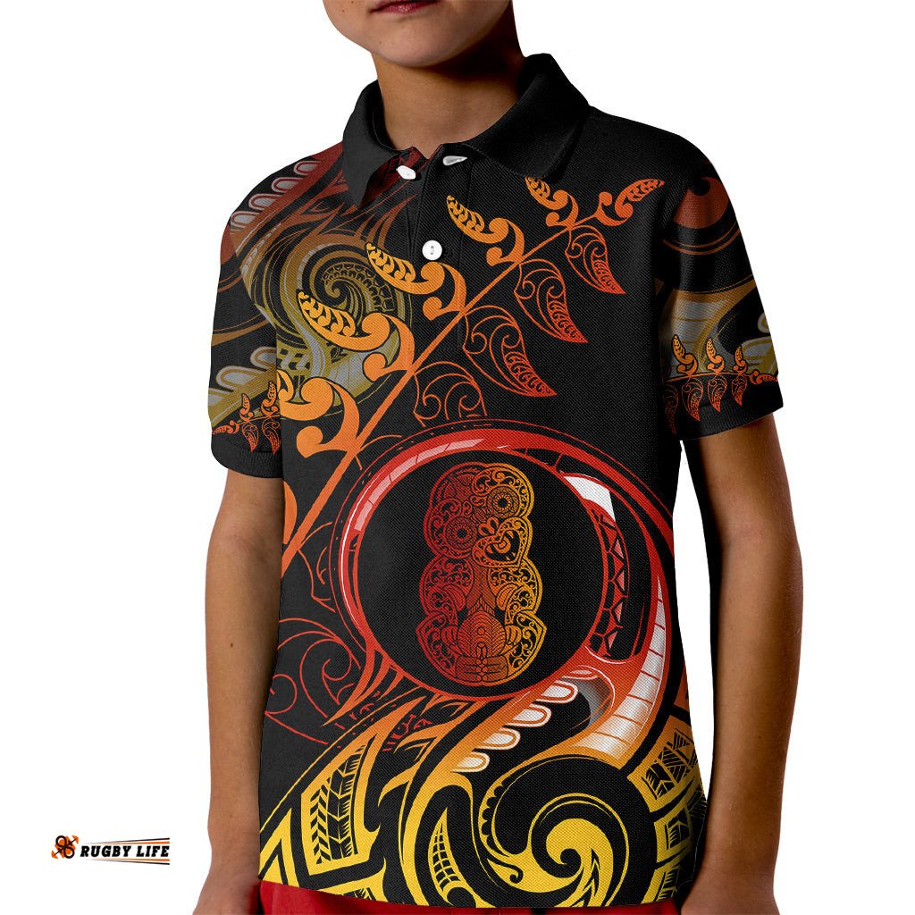 New Zealand Kid Polo Shirt Aotearoa Hei-Tiki Maori Fern Tattoo Arty