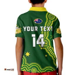 Custom Text And Number Australia Rugby Polo Shirt KID The Kangaroos Champions Pacific Indigenous