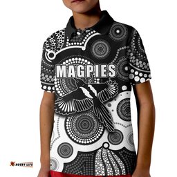 Custom Personalised And Number Magpies AFL Kid Polo Shirt Aboriginal Patterns