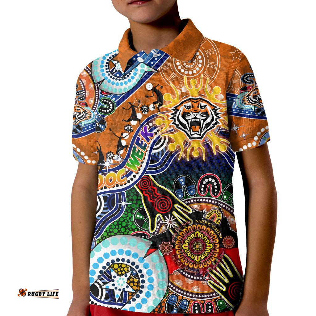 Personalised Tigers NAIDOC Week 2024 Kid Polo Shirt Australia Aboriginal Dot Painting