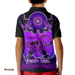 Personalised Australia Leo Lizard Zodiac Kid Polo Shirt Auz Astrology Aboriginal - Purple