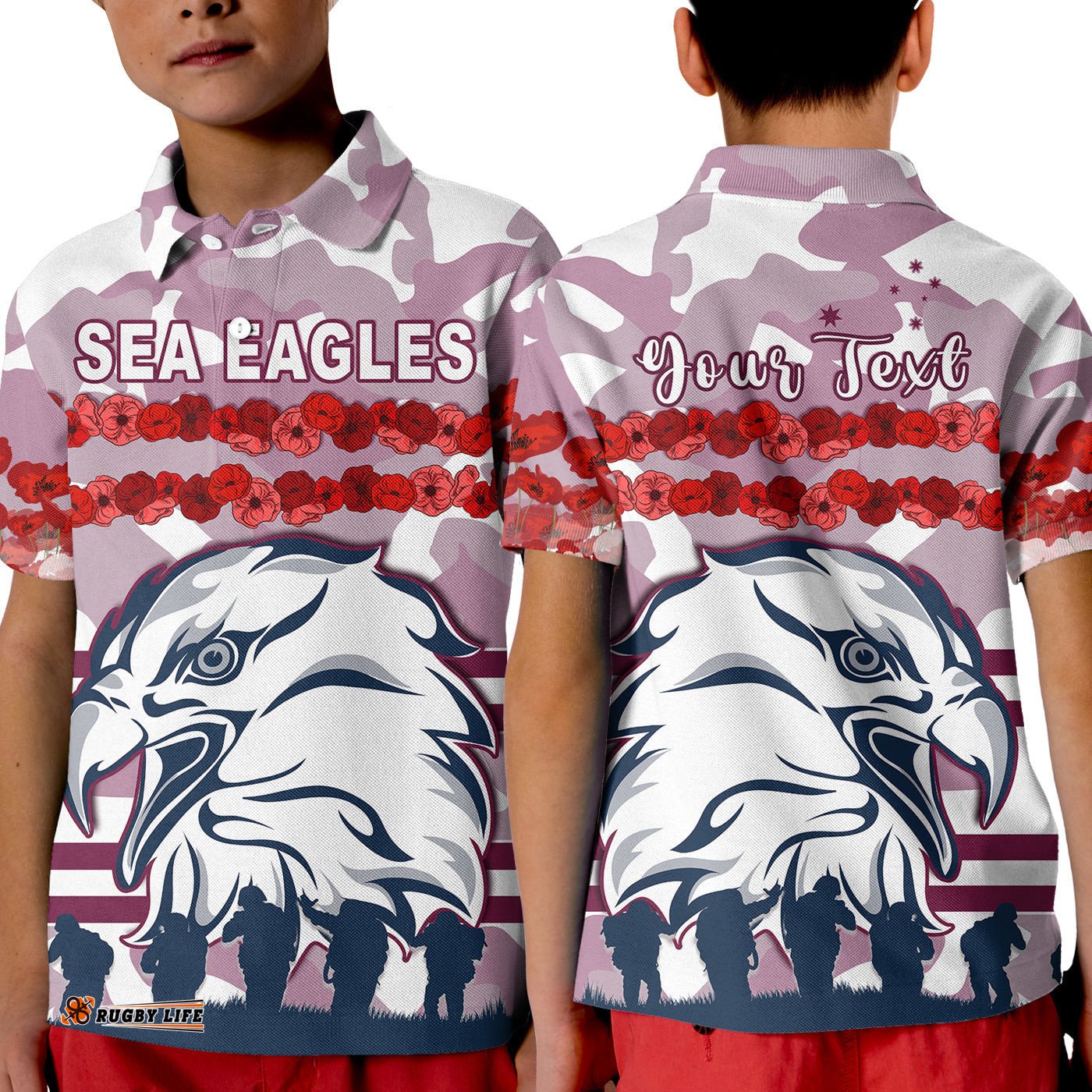 Custom Personalised Sea Eagles Anzac Day Polo Shirt KID Proud Soldiers Lest We Forget Ver.01