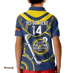 Custom NRL Cowboys NAIDOC Week Kid Polo Shirt Keep The Fire Burning Indigenous Art