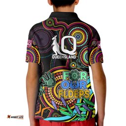 NAIDOCMaroon Rugby Kid Polo Shirt Queensland Indigenous Tribal