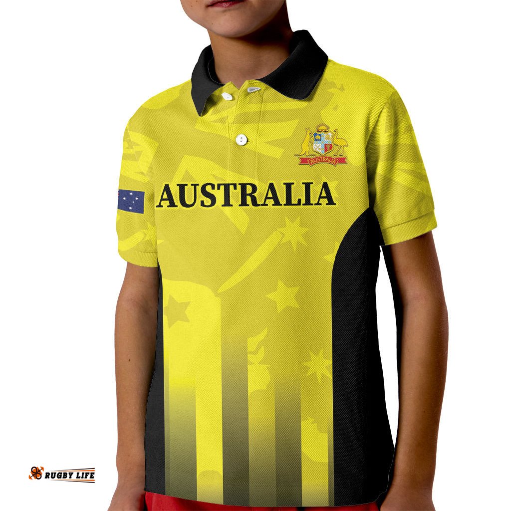 Custom Australia Cricket Kid Polo Shirt 2024 World Cup Go Aussie - Gold Version