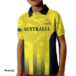 Custom Australia Cricket Kid Polo Shirt 2024 World Cup Go Aussie - Gold Version