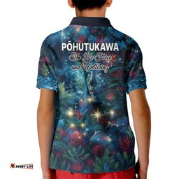 New Zealand Matariki Pohutukawa Kid Polo Shirt Te Mauri te Ora