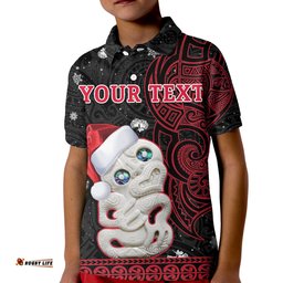 Custom Personalised New Zealand Christmas Polo Shirt KID Hei Tiki Red Pohutukawa Meri Kirihimete