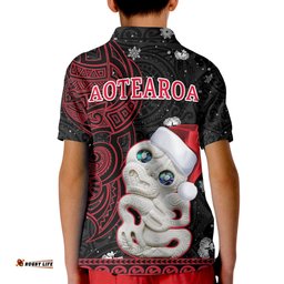 Custom Personalised New Zealand Christmas Polo Shirt KID Hei Tiki Red Pohutukawa Meri Kirihimete