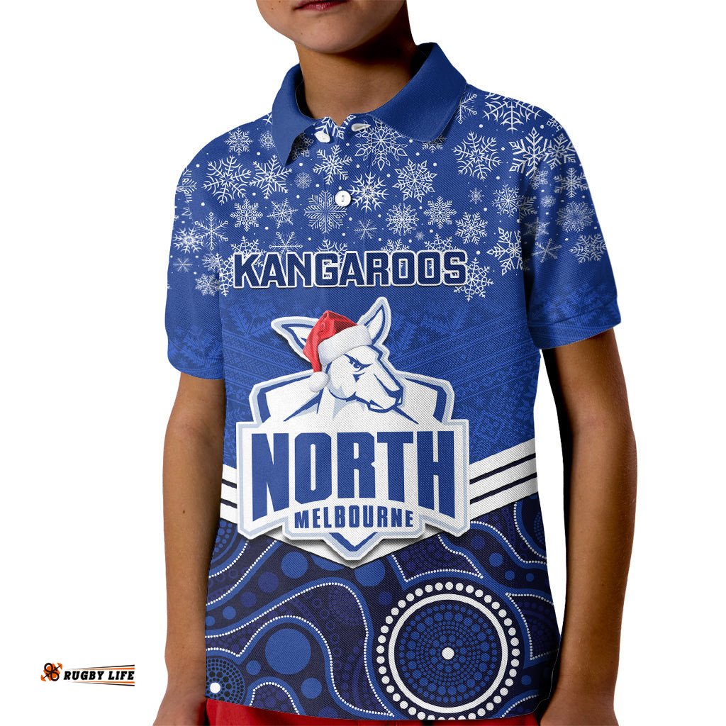 Custom North Melbourne Football Christmas Kid Polo Shirt Merry XmasMix Aboriginal Art