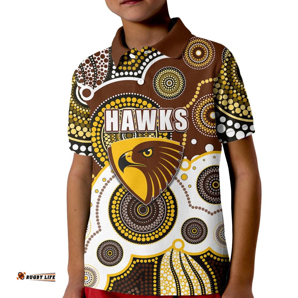 Custom Personalised And Number Hawks AFL Kid Polo Shirt Aboriginal Patterns