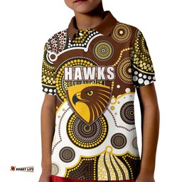 Custom Personalised And Number Hawks AFL Kid Polo Shirt Aboriginal Patterns