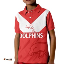 Custom Text And Number NRL Dolphins Rugby Kid Polo Shirt Simple Red Style-