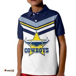Custom Text And Number NRL Cowboys Kid Polo Shirt New JerseyWhite