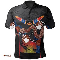 Kid Aboriginal Polo Shirt, Australian Boomerang and Snake Indigenous Art