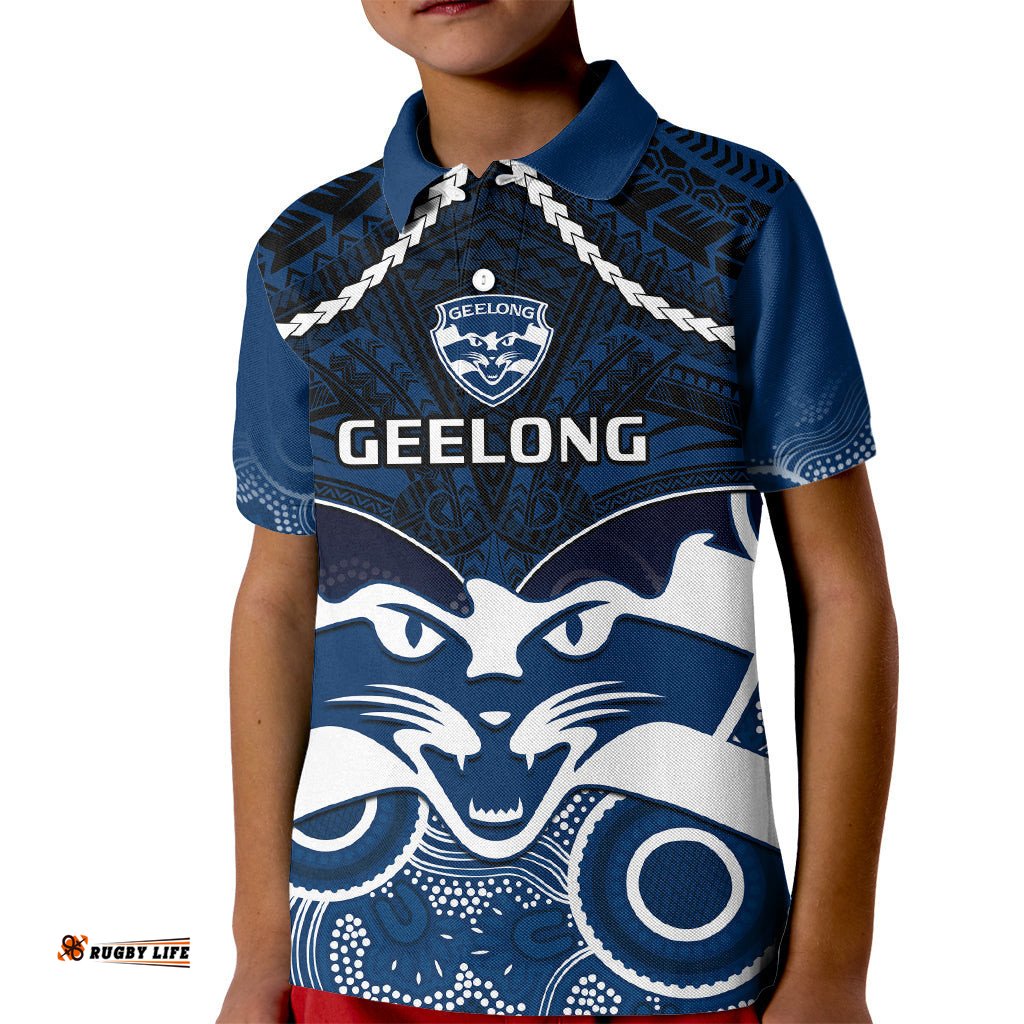 Geelong Football Kid Polo Shirt Go Cats Aboriginal Mix Polynesian Pattern