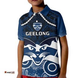Geelong Football Kid Polo Shirt Go Cats Aboriginal Mix Polynesian Pattern