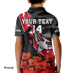 Custom Text And Number Essendon Football ANZACPolo Shirt KID Bombers Aboriginal Mix Poppy Camouflage