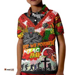 Personalised Panthers ANZAC Day Kid Polo Shirt Aboriginal Rising Sun