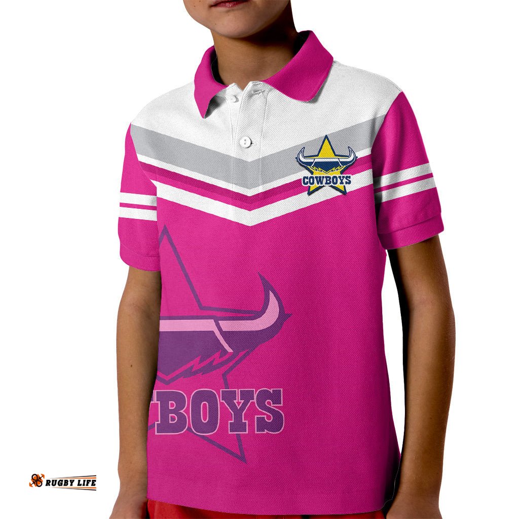 Custom Text And Number Cowboys RugbyKid Polo Shirt Sporty Style Pink