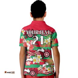 Custom Personalised Rabbitohs Rugby Kid Polo Shirt Tropical Flowers And Palm Hawaiian Style