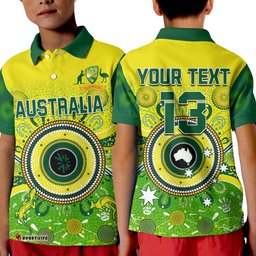 Custom Text and Number Australia Cricket Polo Shirt KID Aboriginal National Color Champion