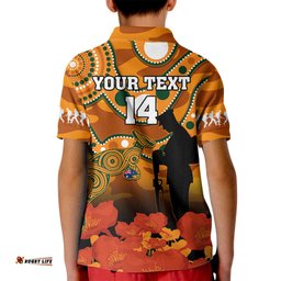 Custom Text And Number Wallabies Rugby ANZAC Kid Polo Shirt Aboriginal Camouflage Lest We Forget
