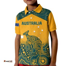 Custom Australia Rugby Kid Polo Shirt Wallabies Aboriginal Pattern