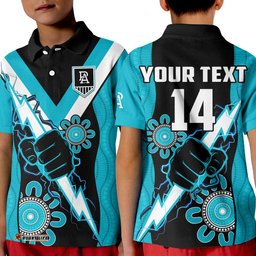 Custom Text And Number Port Adelaide Football Polo Shirt KID Power Thunder Hand Mix Aboriginal Dynamic