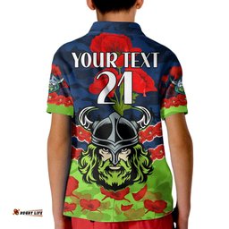 Custom Text And Number Raiders Rugby ANZAC Kid Polo Shirt Lest We Forget