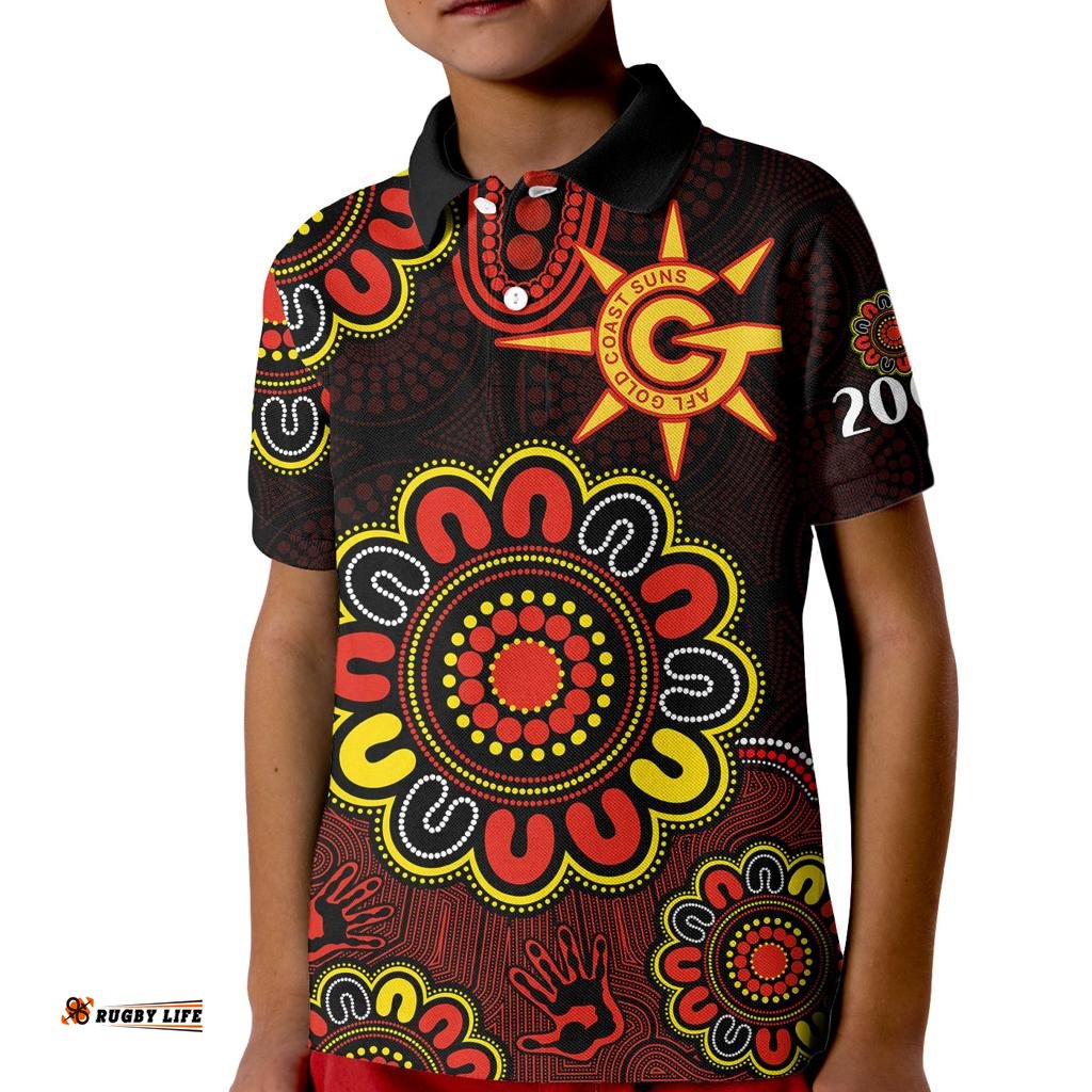 Custom Personalised AFL Gold Coast Suns 2009 Aboriginal Red Style Kid Polo Shirt