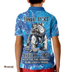 Personalised Bulldogs NAIDOC Week 2024 Kid Polo Shirt Aboriginal Fire Burning Sparks