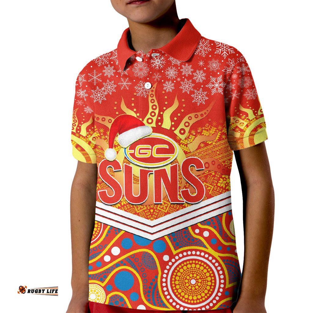 Custom Suns Football Christmas Kid Polo Shirt Merry XmasMix Aboriginal Art