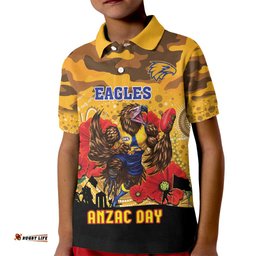 Custom Eagles Football ANZAC Kid Polo Shirt Gallipoli Camouflage With Poppies
