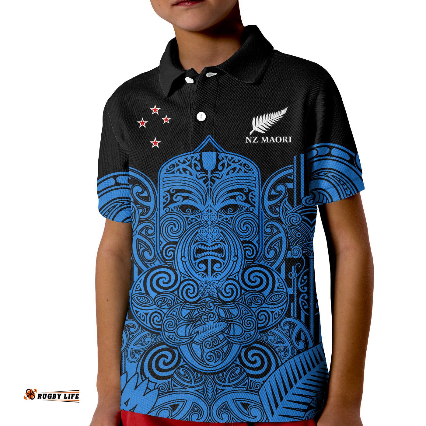 New Zealand Tiki Rugby Polo Shirt KID NZ Maori Koru Pattern Ver.05