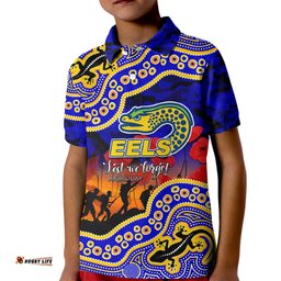 Custom Personalised Anzac Day NRL - Eels Kid Polo Shirt Aboriginal Lizard Patterns
