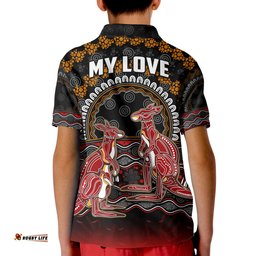 Custom Personalised Australia Valentine Polo Shirt KID Aboriginal Couple Kangaroos MY LOVE