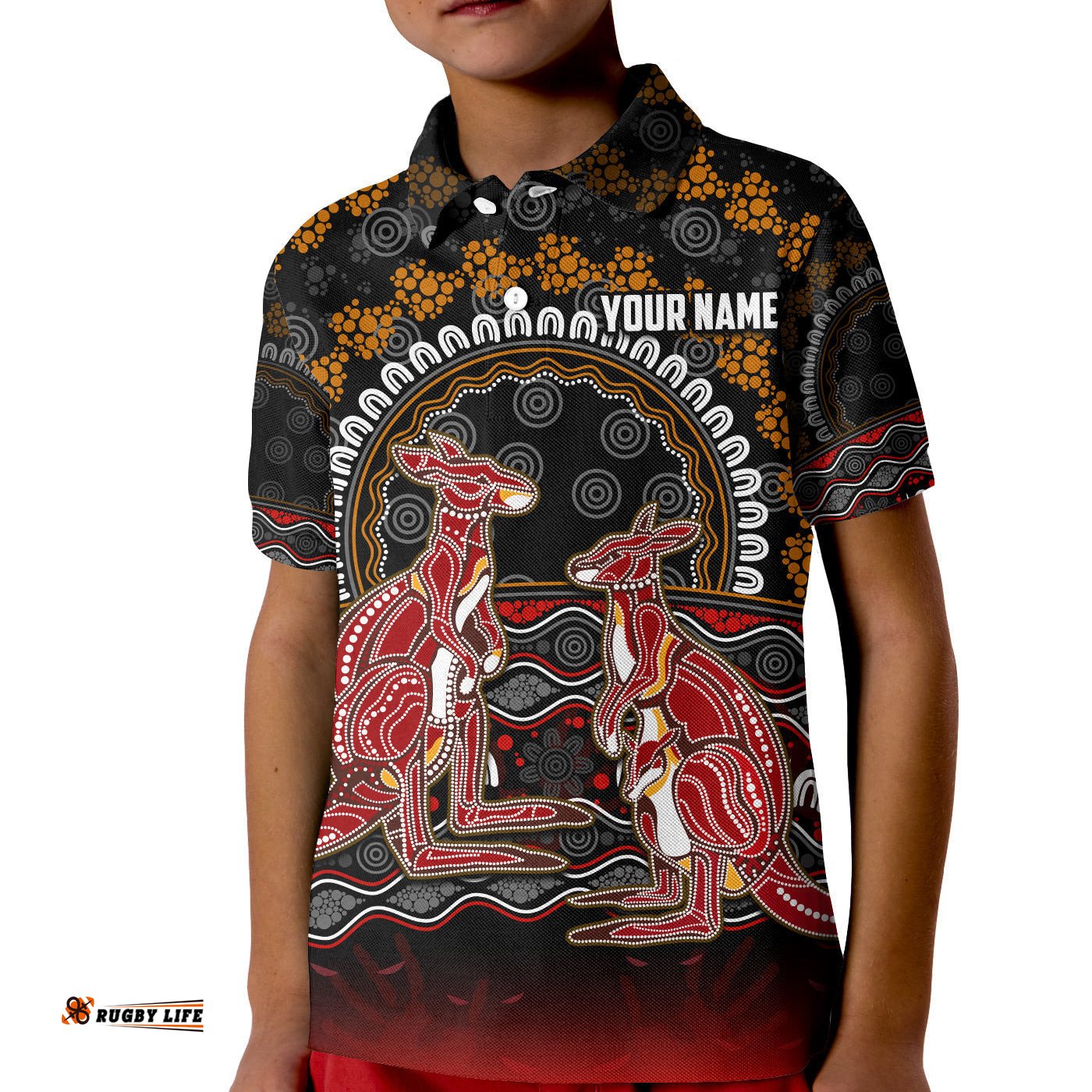 Custom Personalised Australia Valentine Polo Shirt KID Aboriginal Couple Kangaroos MY LOVE