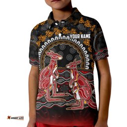Custom Personalised Australia Valentine Polo Shirt KID Aboriginal Couple Kangaroos MY LOVE