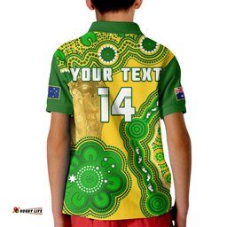 Custom Text And Number Australia Soccer Polo Shirt KID Socceroos Aboriginal WC-