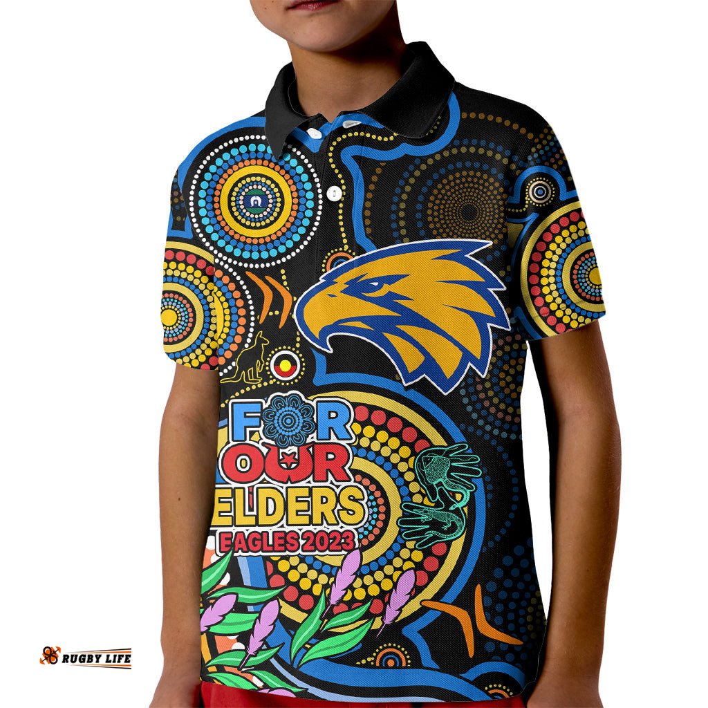 Custom Eagles Football Aboriginal Art Kid Polo Shirt NAIDOC Indigenous Tribal