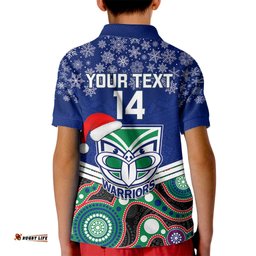 Custom Warriors Rugby Christmas Kid Polo Shirt Merry XmasMix Aboriginal Art