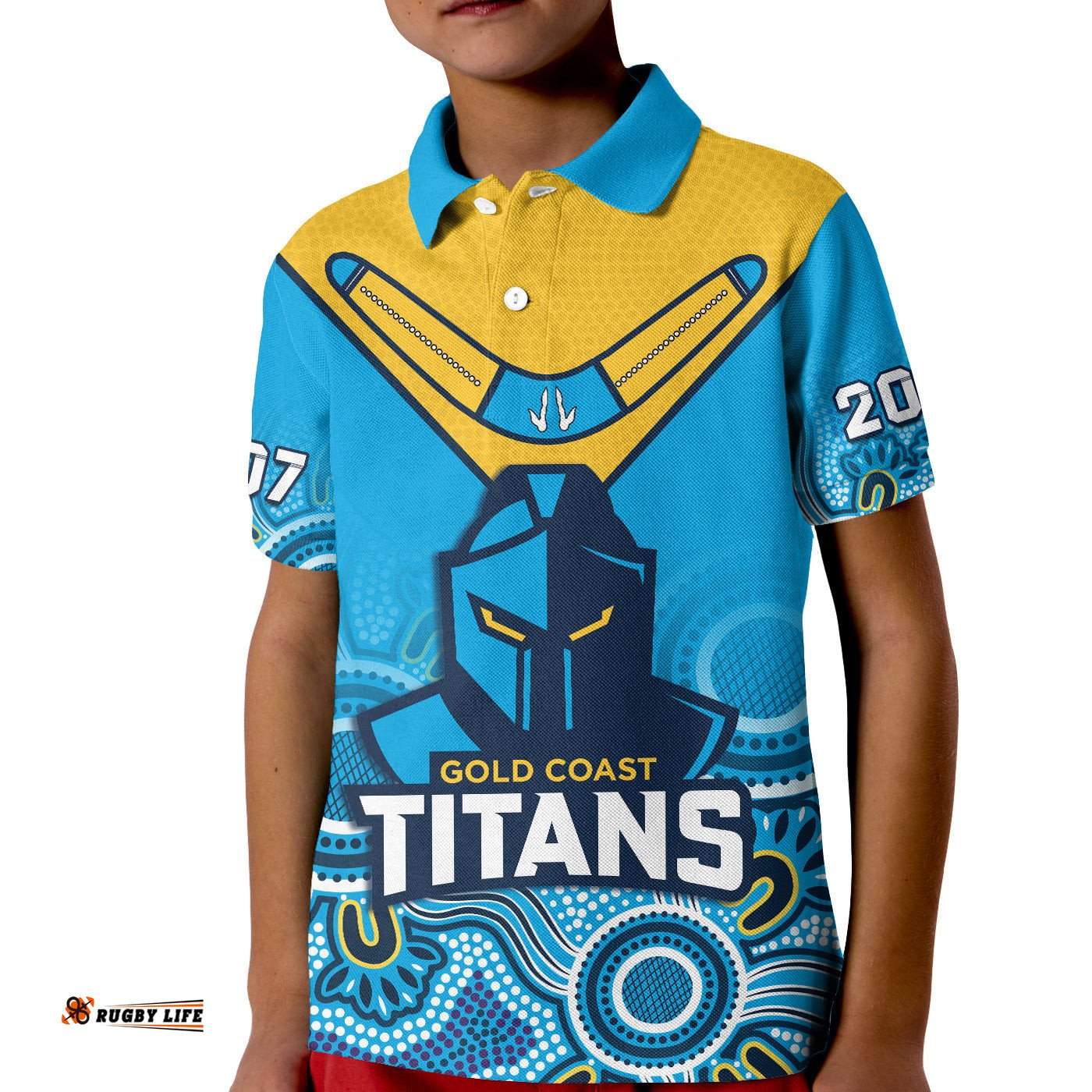 Titans Rugby Polo Shirt KID Gold Coast 2007 Aboriginal Art